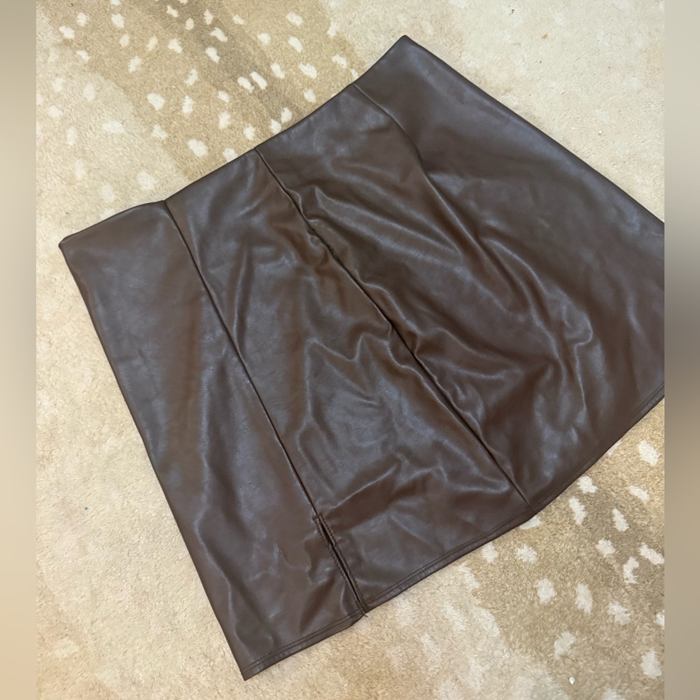 Old navy fitted mini skirt faux leather in espresso bark brown women’s size XL - Picture 4 of 10